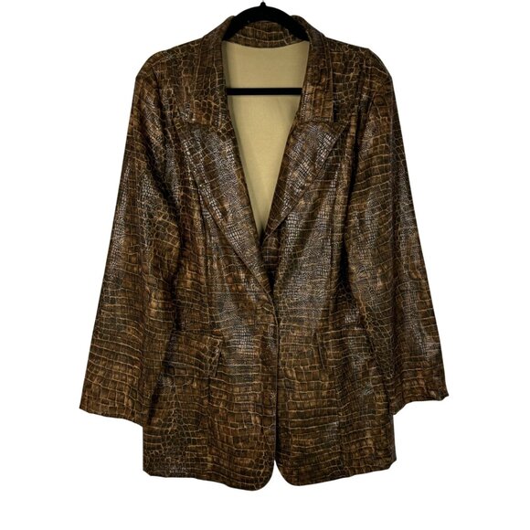 Vintage Miro Defi Croc Embossed Blazer‎ XXL Polyester Brown - Picture 1 of 8